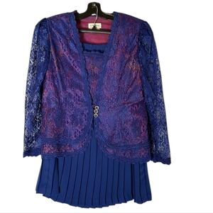 In The Mood Vintage Royal Blue Skirt Suit Size 16